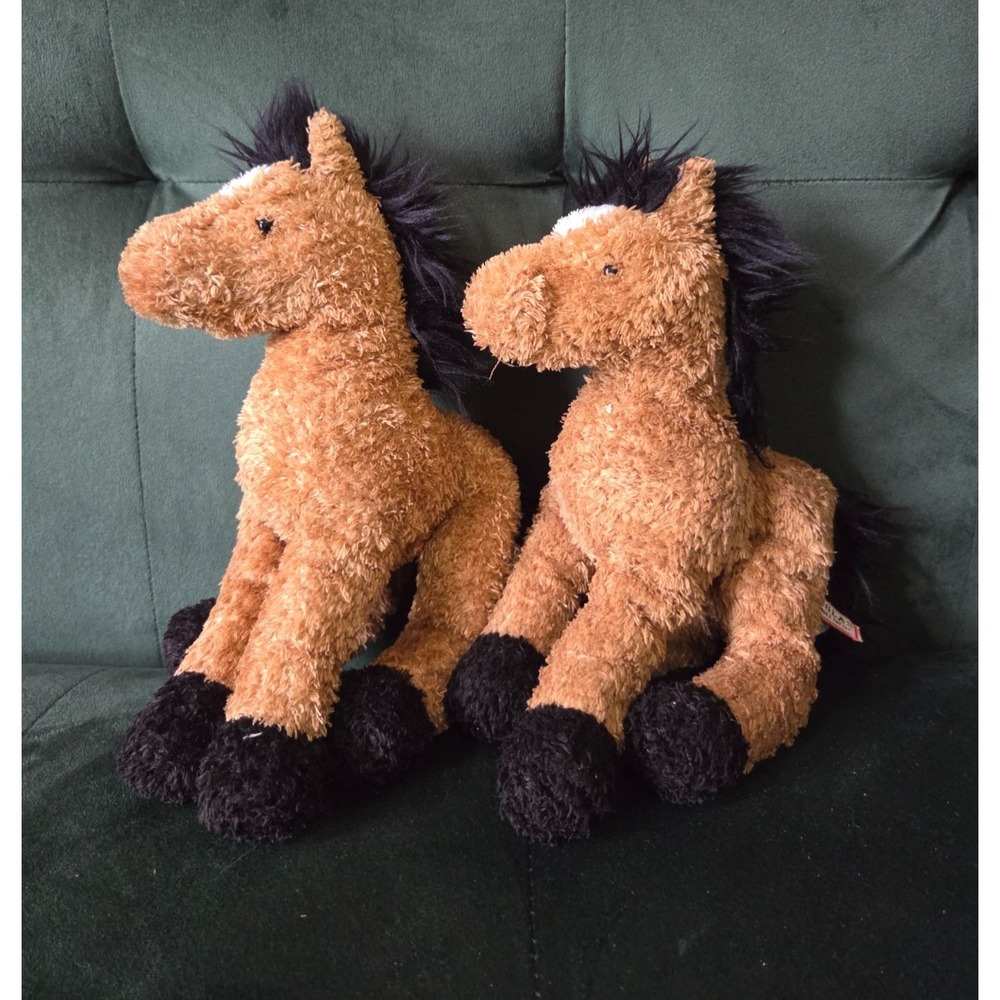 Set of 2 Vintage Douglas Cavalia Brown Black Pony Horse Plush Toys 9"